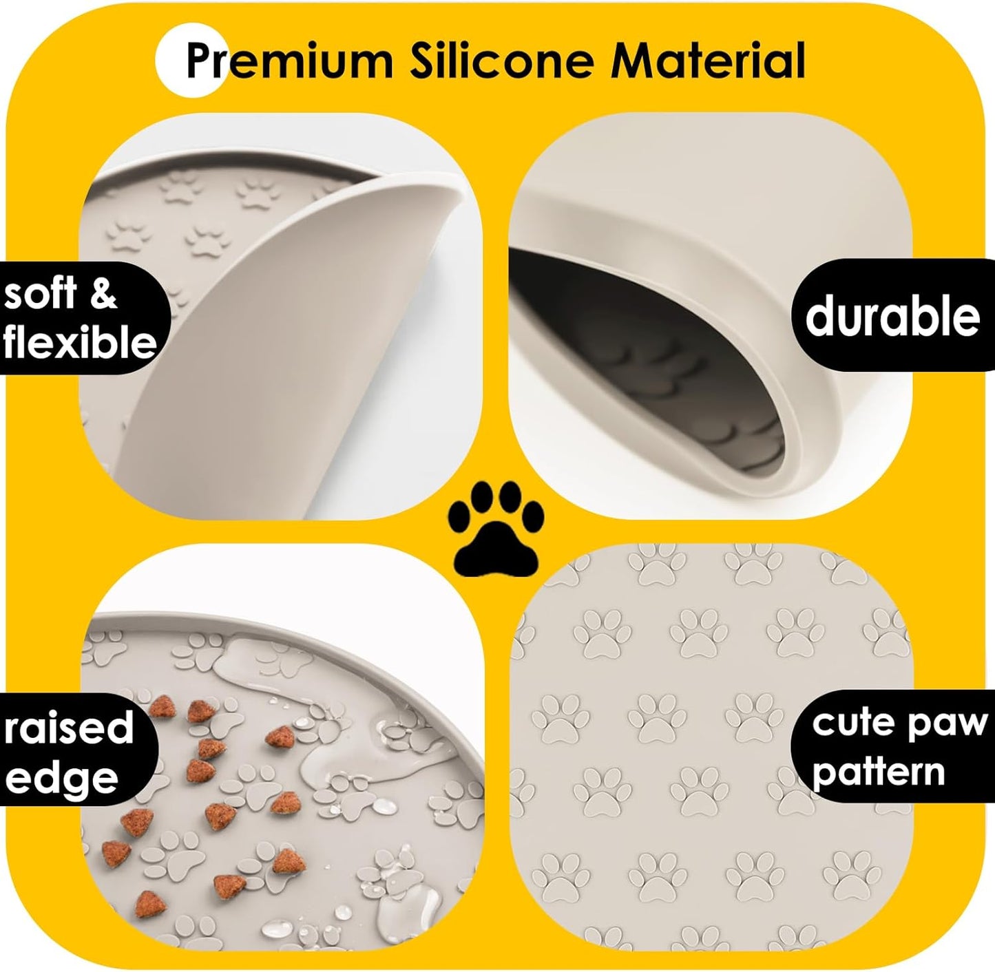 Pet Feeding Mats for Food and Water, Waterproof Anti-Slip Placemats for Dog Cat Bowl, 1 Pack Silicone Pet Food Mat, Dishwasher Safe 10.9 × 10.9 (1 Pack, Black)