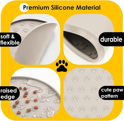 Pet Feeding Mats for Food and Water, Waterproof Anti-Slip Placemats for Dog Cat Bowl, 1 Pack Silicone Pet Food Mat, Dishwasher Safe 10.9 × 10.9 (1 Pack, Black)