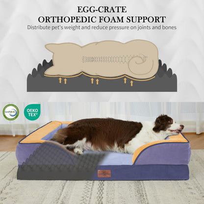 Comfort Expression Orthopedic Dog Bed for Extra Large Dogs 42x30 Inch, Waterproof Egg Crate Foam XL Pet Bed with Removable Bolsters, Dog Couch with Washable Cover & Non-Slip Bottom, Grey - Colors A
