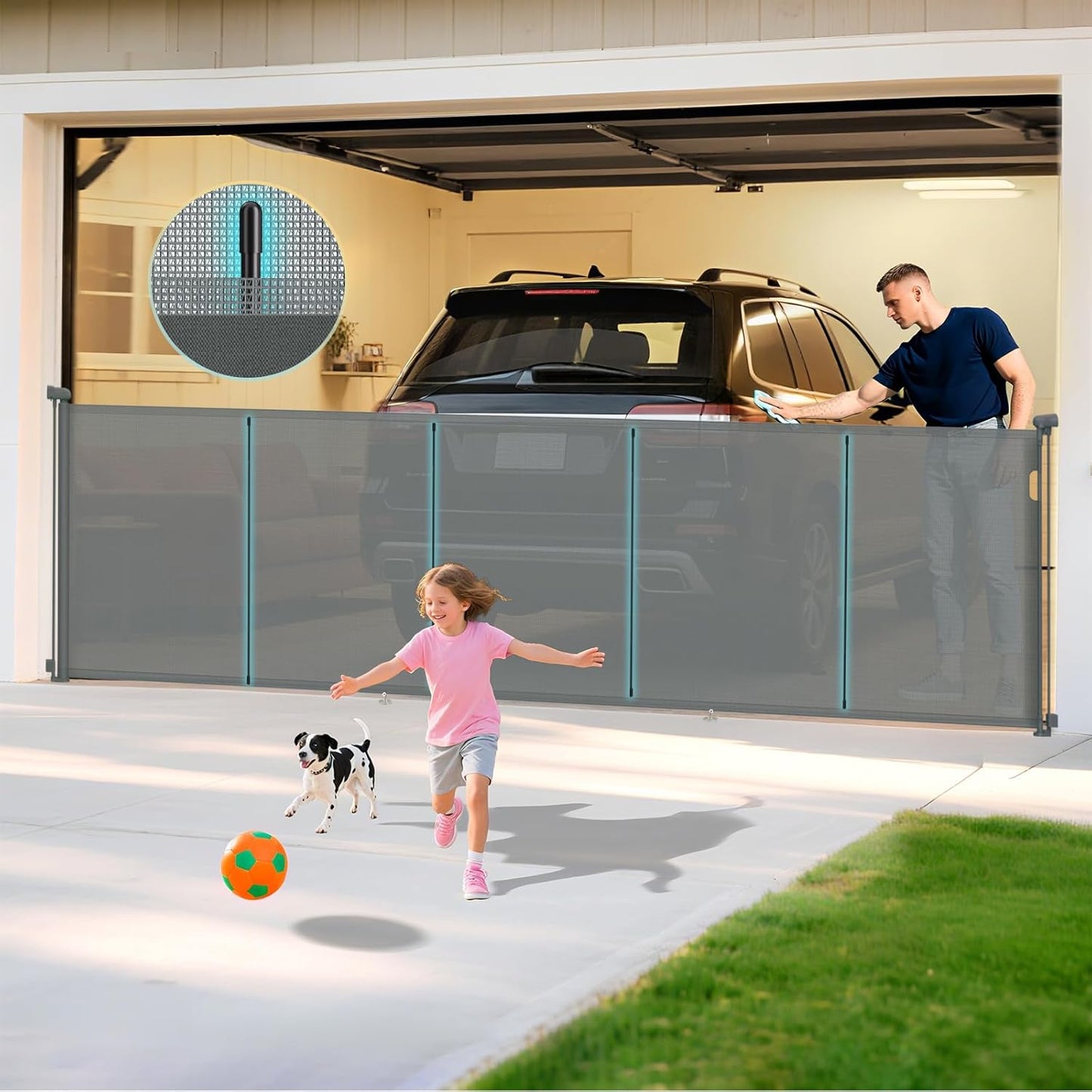 160 Inch Retractable Baby Gates Extra Wide, 42 Inch Extra Tall Retractable Gate, 13 FT Reinforced Retractable Dog Gate with Reinforcement Rod to Prevent Crawling Through, for Doorways, Stairs, Hallway