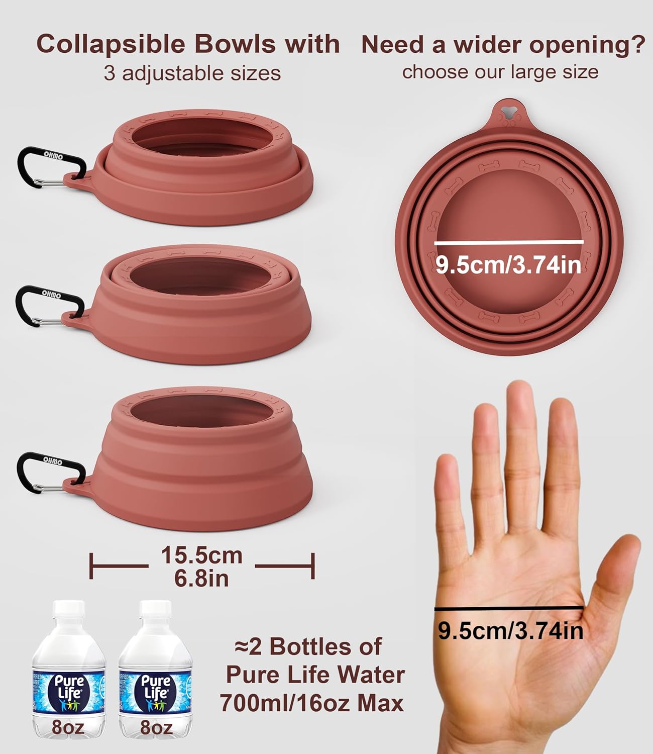 OHMO Spill Proof Collapsible Dog Water Bowl 24oz for Cars, No Splash Portable Bowls for Dog Travel, Dishwasher Safe, Pet Essentials for Road Trips, Cat Travel Accessories