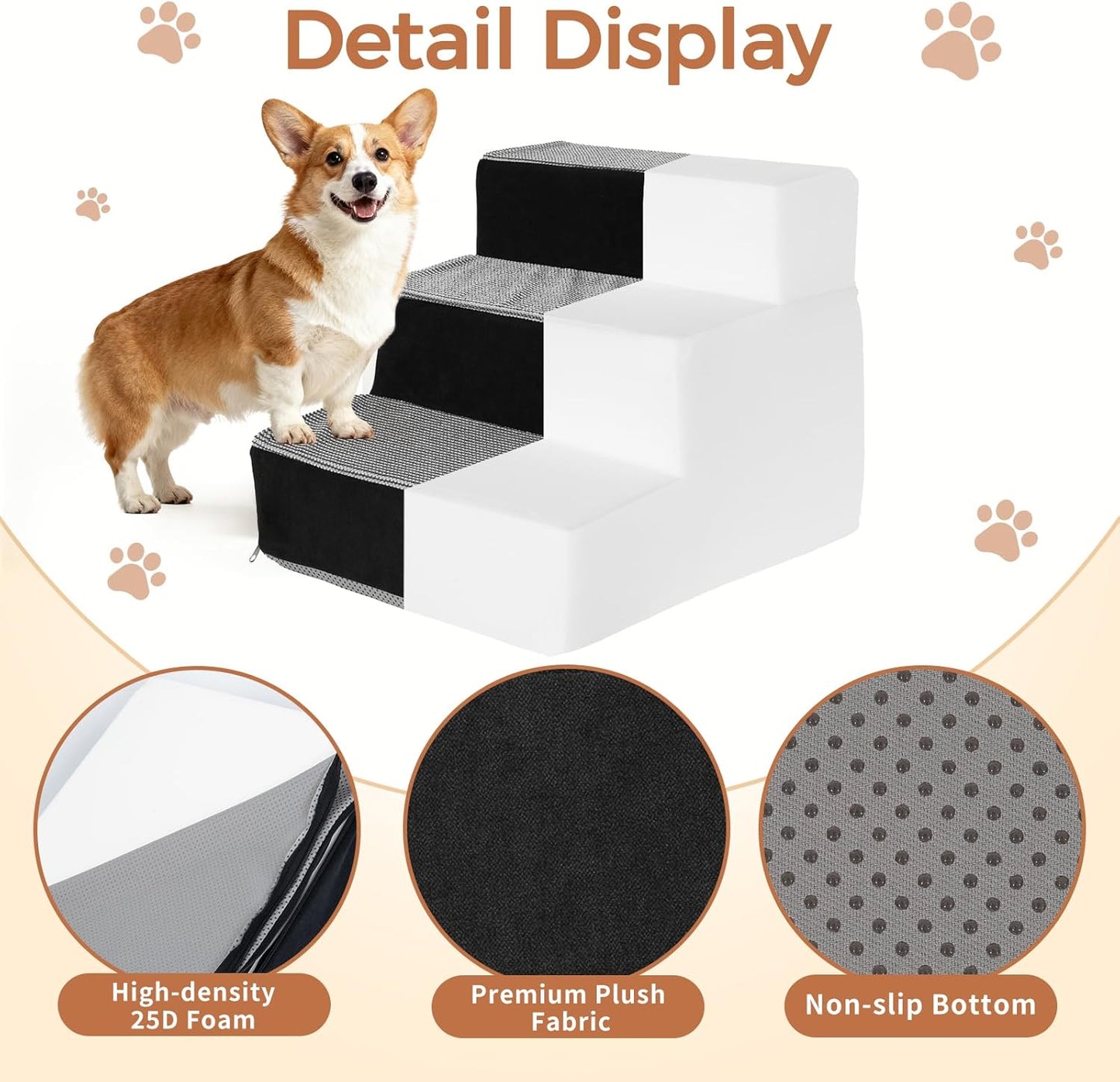 Dog Stairs for Small Dogs and Cats 14" H 3-Step Dog Steps for High Bed Couch and Sofa High-Density Foam Pet Stairs with Supporting Board Pet Steps with Non-Slip Bottom Washable Cover