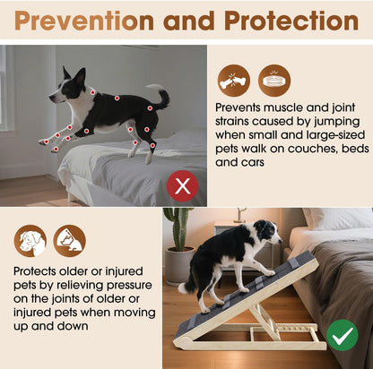 Dog Ramp for Bed - Foldable Small to Large Dog Ramp for Couch - 6 Adjustable Height from 12" to 24" - Stairs with High Traction Mat - Wooden Portable Ramp for Dogs to Get on Bed Couch Car Up to 200LBS
