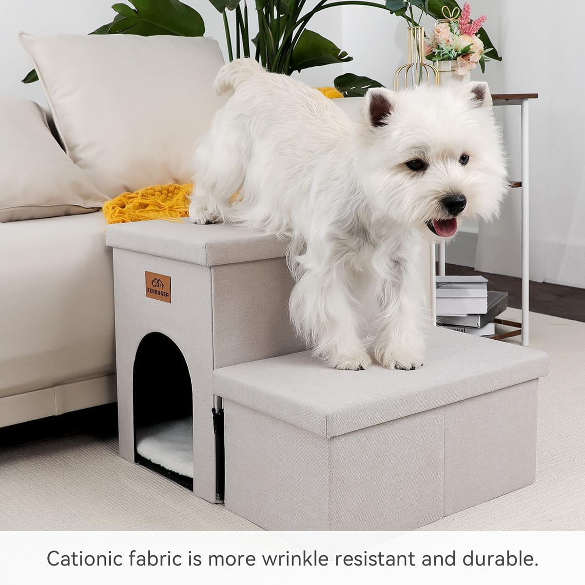 Zerbuger Wider Dog Ramp for High Bed with Storage 18" H, Foldable Dog Stairs for Small Medium Large Older Senior Animal, Sturdy Dog Step for Climbing Bed or Couch, Arthritis-Friendly (Gray, No Condo)