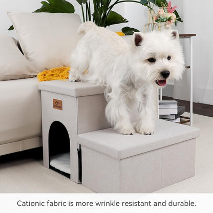 Zerbuger Wider Dog Ramp for High Bed with Storage 18" H, Foldable Dog Stairs for Small Medium Large Older Senior Animal, Sturdy Dog Step for Climbing Bed or Couch, Arthritis-Friendly (Gray, No Condo)