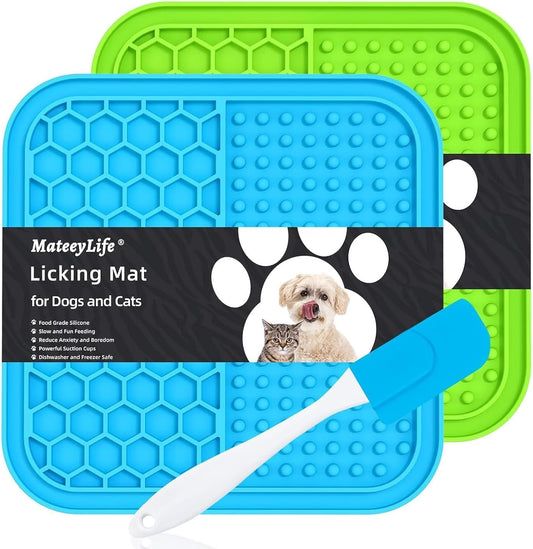 MateeyLife 2PCS Large Lick Mat for Dogs with Suction Cups, Slow Feeder Bowls, Cat Lick Mat for Anxiety Relief, Dog Toys to Keep Them Busy, Enrichment Toys for Bathing, Cat Licking Pad for Boredom
