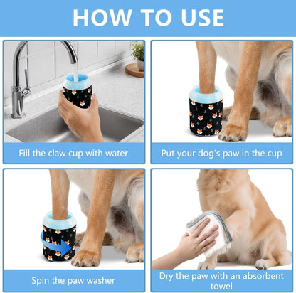 Forest Fox Tree Black Pattern Dog Paw Cleaner Cup with Soft Silicone Brush, Lightweight Portable Small Muddy Paw Washer for Dogs, Easy to Use Pet Foot Cleaner