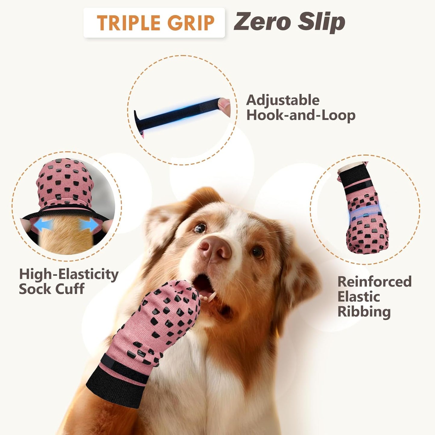 Anti Slip Dog Socks to Prevent Licking Paws, Dog Shoes for Hot/Cold Pavement, Dog Boots on Hardwood Floors, Traction Control Dog Booties & Paw Protectors for Small Medium Large Senior Dogs