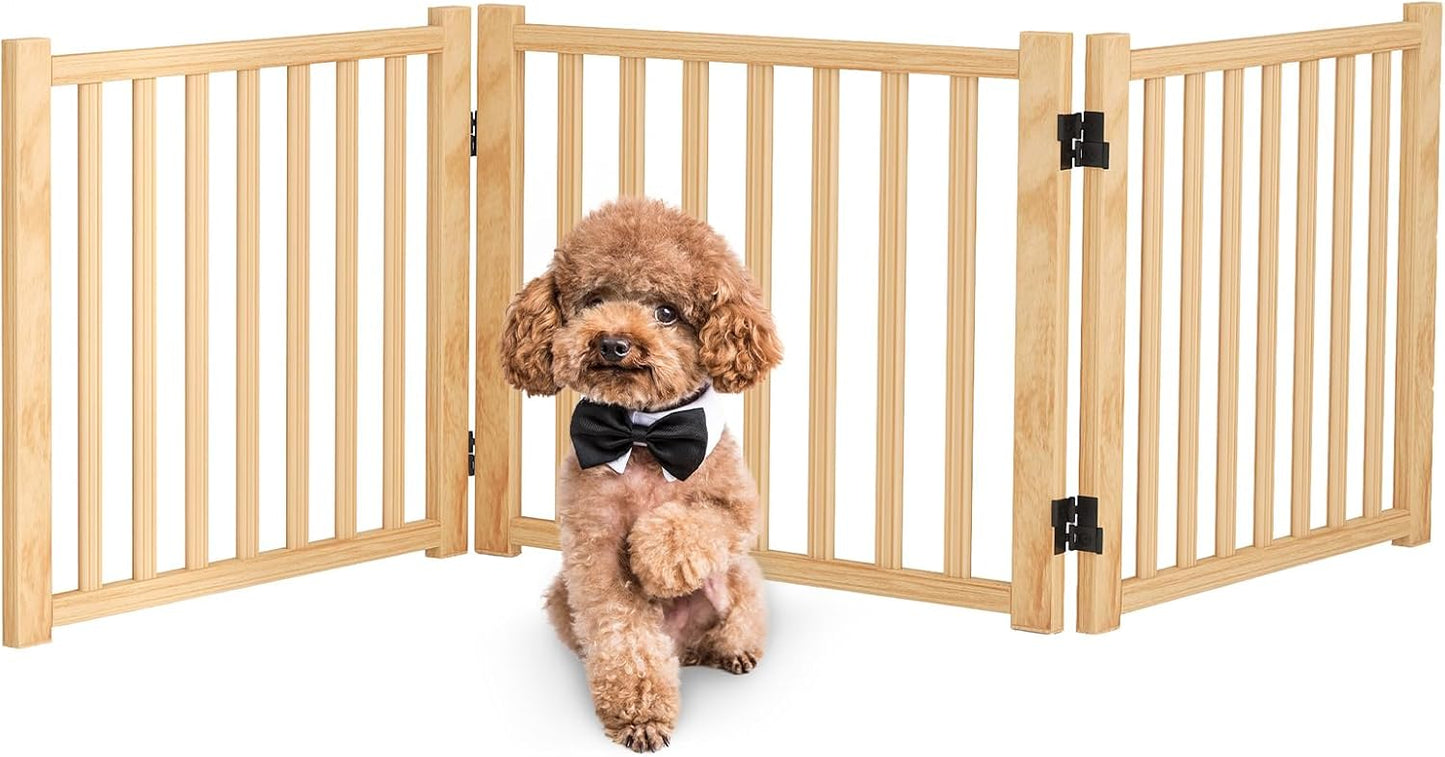 Wooden Freestanding Dog Gates,23" H Foldable Wood Pet Gate Indoor, No-Painted Puppy Gate for Doorways, Stairs, 23" Height-2 Panels