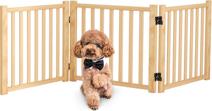 Wooden Freestanding Dog Gates,23" H Foldable Wood Pet Gate Indoor, No-Painted Puppy Gate for Doorways, Stairs, 23" Height-2 Panels