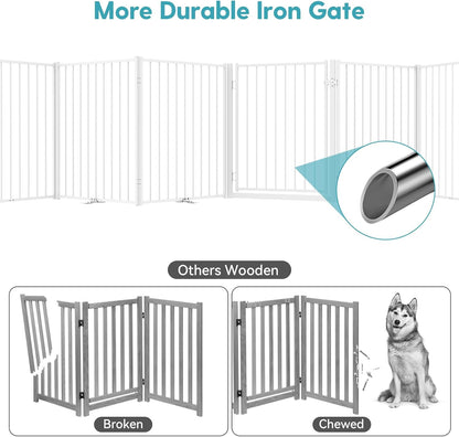 No Pawblems Free Standing Dog Gate with Door, 30'' Tall Foldable Dog Fence for Indoor & Outdoor, Up to 78 Inch Extra Wide Puppy Gate for Stairs, Hallways, Doorways, Deck, Yard (Black, 3 Panels)