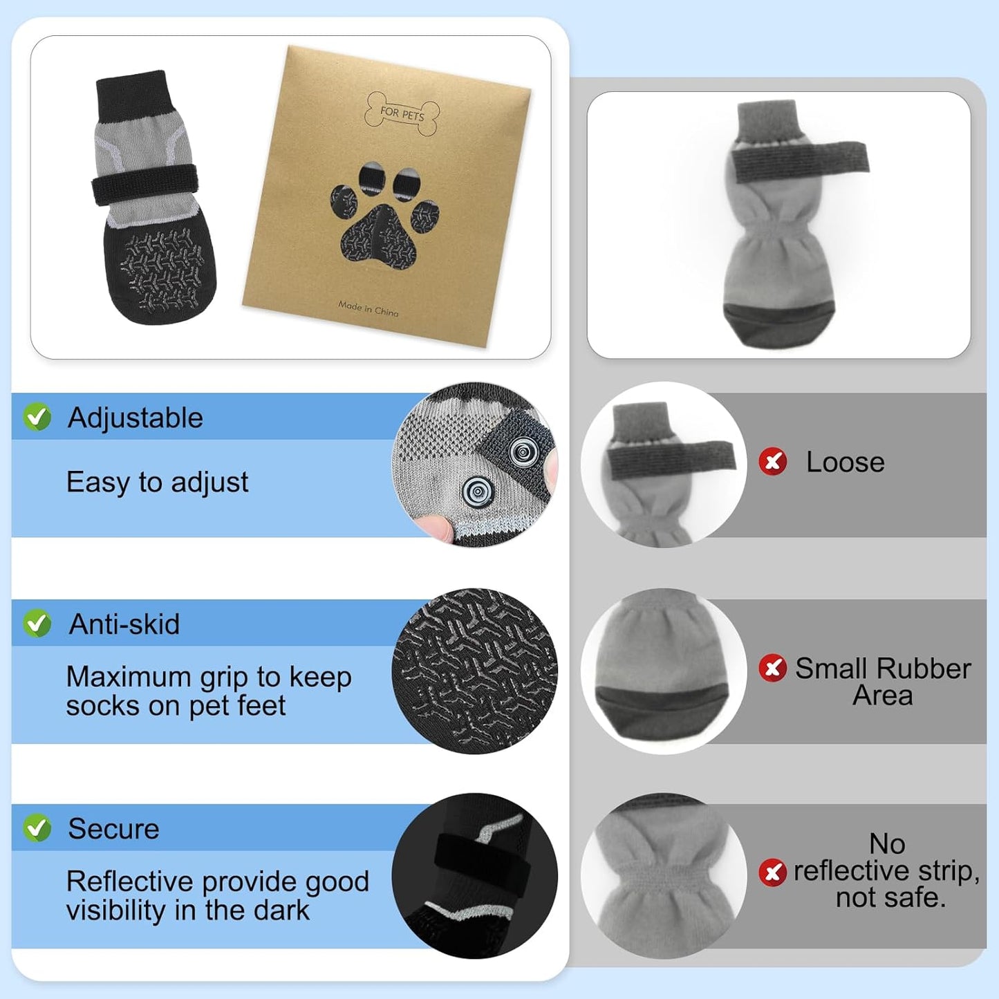 BEAUTYZOO 6PCS Dog Socks to Prevent Licking Paws, Anti Slip Dog Shoes for Hot Pavement Hardwood Floors, Traction Control Toe Grips Boots & Paw Protectors for Small Medium Large Senior Dogs, Grey S
