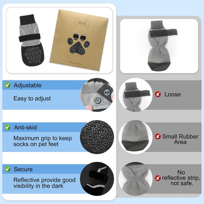 BEAUTYZOO 6PCS Dog Socks to Prevent Licking Paws, Anti Slip Dog Shoes for Hot Pavement Hardwood Floors, Traction Control Toe Grips Boots & Paw Protectors for Small Medium Large Senior Dogs, Grey S