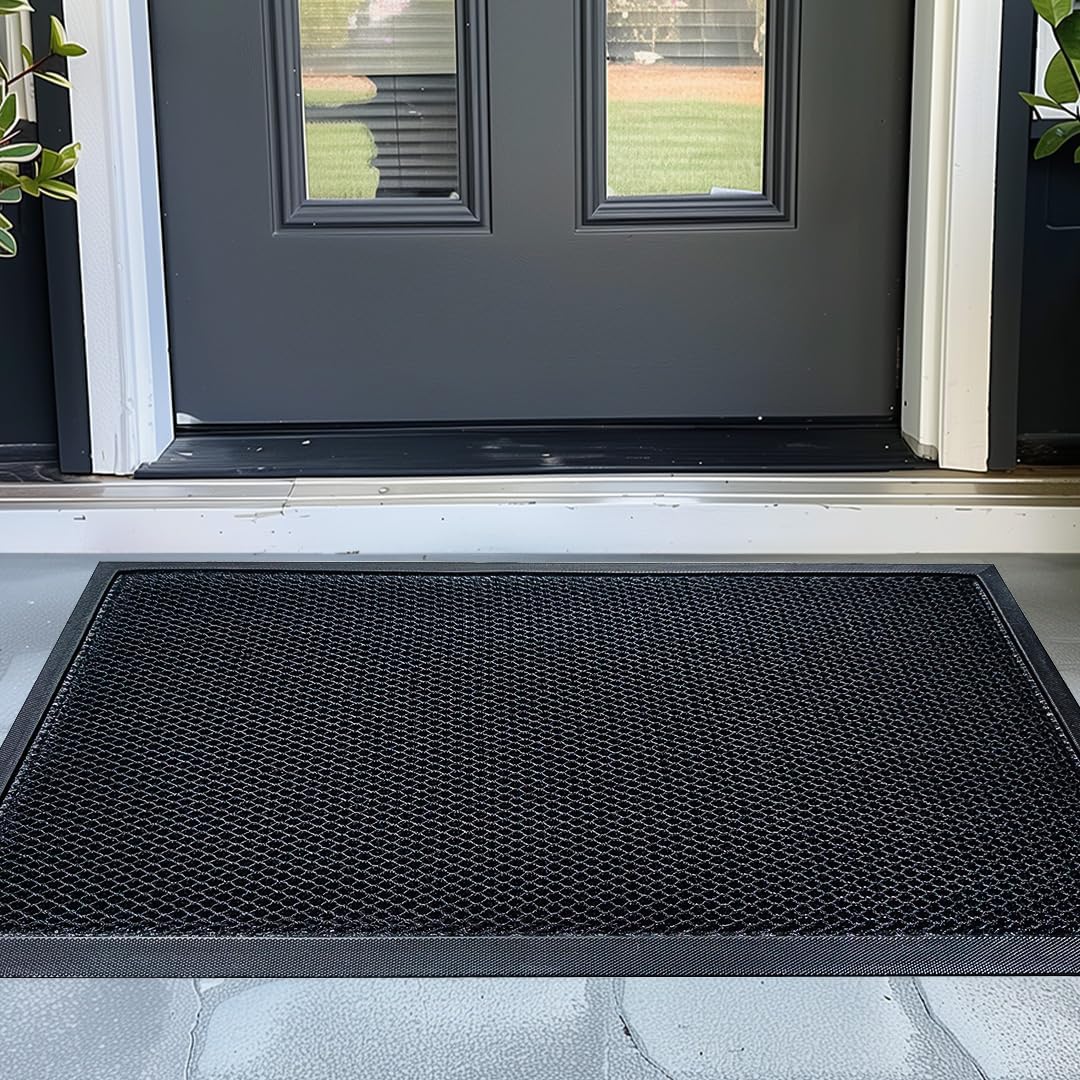 Muddy Mat® Meshy Mat™ Door Mat Heavy-Duty Quick-Dry Floor Mat, Sand & Dirt Trapper for Indoor & Outdoor, Ideal for Entrance, Mudrooms,Patios & Garages,Low-Profile,Non-Slip,Washable– Black 17"x30"x0.4"