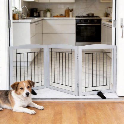 ZJSF Freestanding Dog Fence Indoor, Foldable Dog Gate for Doorways, Stairs or Hallways, Sturdy Wood Extra Wide Pet Gate with Support Feet for The House, White, 24 "Height-3 Panels