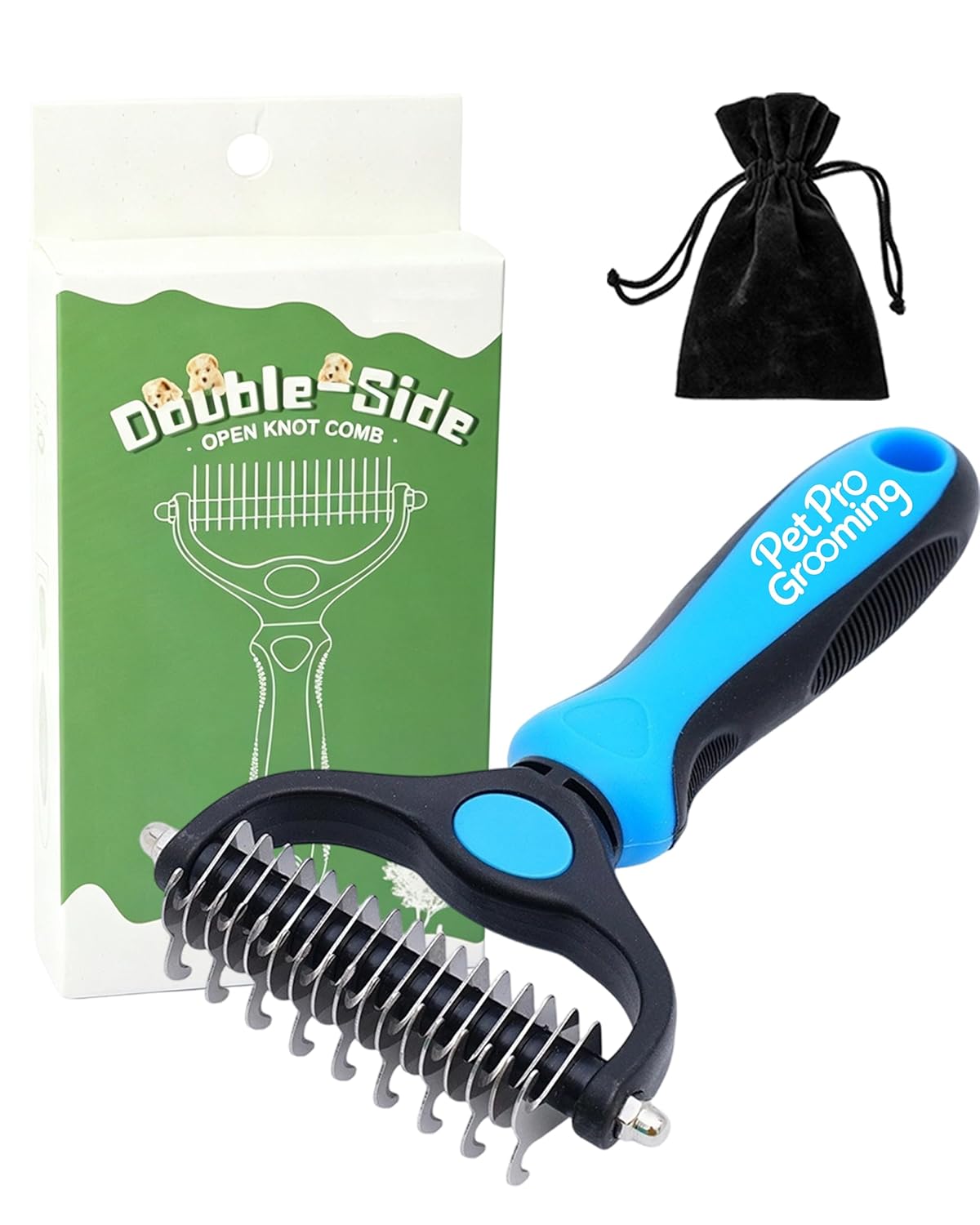 Tool, 2-In-1 Double-Sided Grooming Tool, Deshedding Dog Brush, Pet Shedding Remover Rounded-Tooth Comb For Painlessly Removing Knots And Loose Hair (Blue-Large)