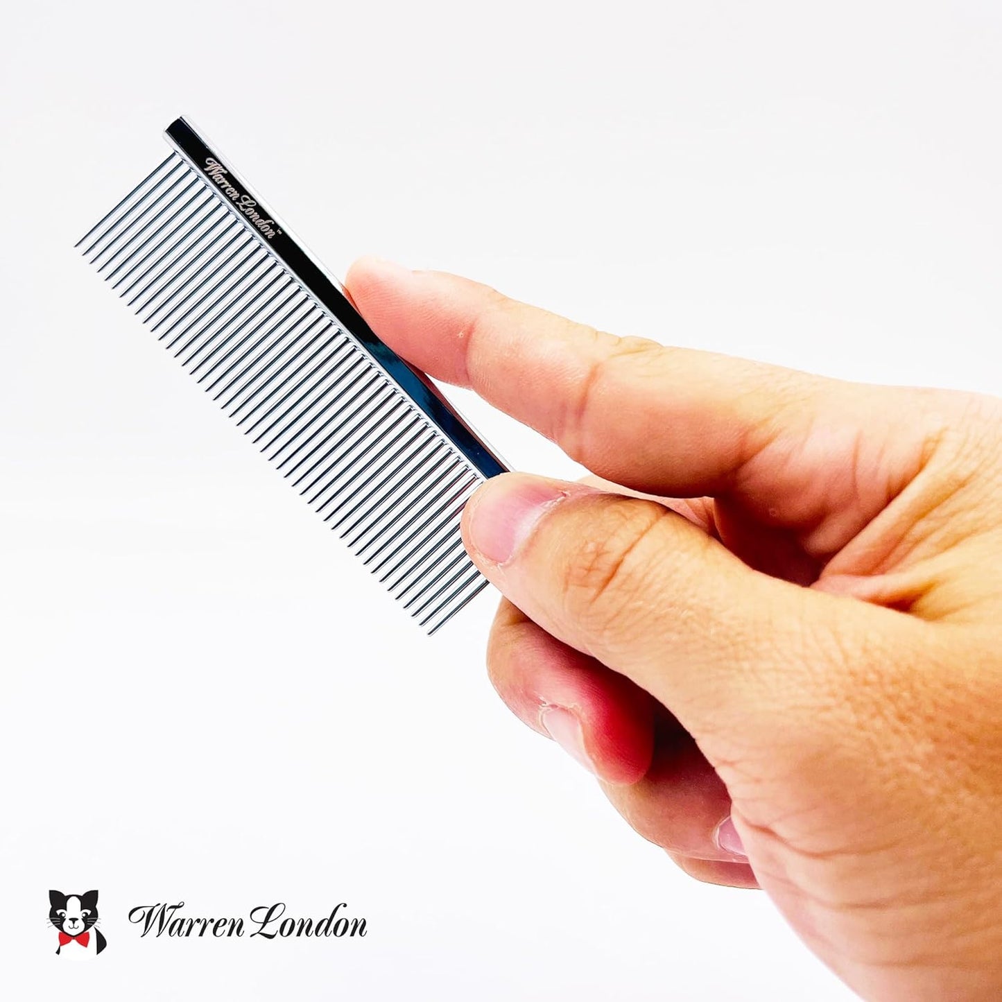 Warren London Cool Cat Greyhound Style Comb – 7.5" Professional Copper Cat Grooming Comb with Fine & Coarse Teeth, Rounded Pins for Detangling/Sensitive Skin, Deshedding & Dematting