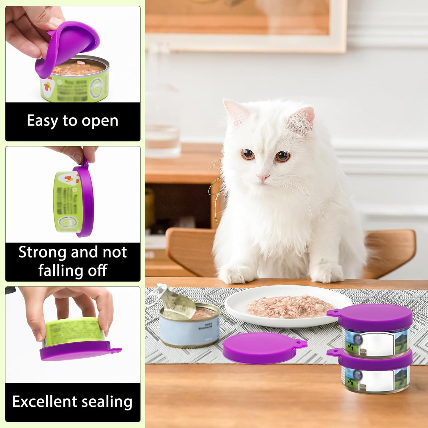 PINE & LINEN 4 Pcs 2.5inch Durable Pet Can Lids, Silicone Small Pet Can Covers Waterproof Cat Food Cans Lids for 3 oz Cat Food Cans（Yellow+Red+Pink+Blue）