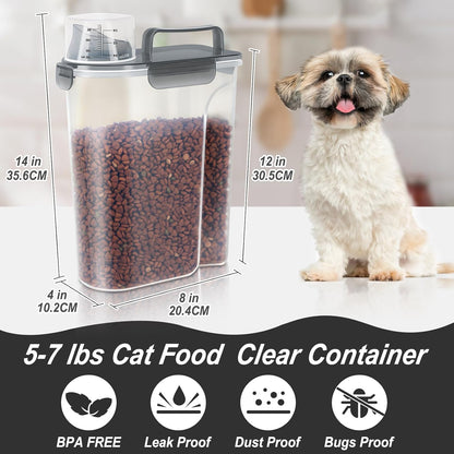LEAWALK 5-7Lbs Dog Cat Food Storage Container with Upgraded Large Nozzle BPA-free, 4 Snap Seals Plastic Pet Food Storage Containers with Handles are Easy to Clean and Carry
