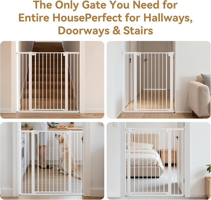 43 inch Tall Safety Dog Gate Adjustable 29.7-45.2 inch Extra-Wide Metal Pet Gate Drill-Free Pressure-Mount Installation kit Self-Closing Cat Gate for Stairwells、Doorways（White）