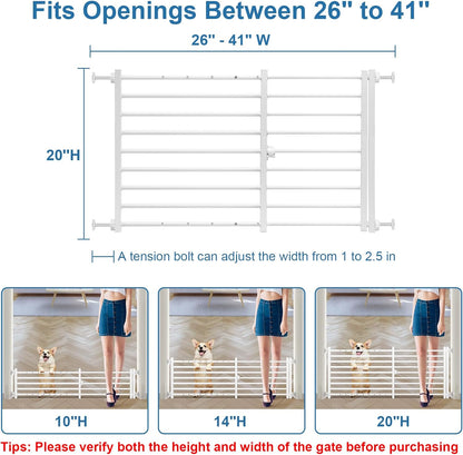 Malier Indoor Dog Gate with Door, 26-41" Extra Wide Full Metal Pet Gate Short Dog Gate for Stairs, Pressure Mount 10'' Tall Small Puppy Low Gate Easy Step Over for Doorways