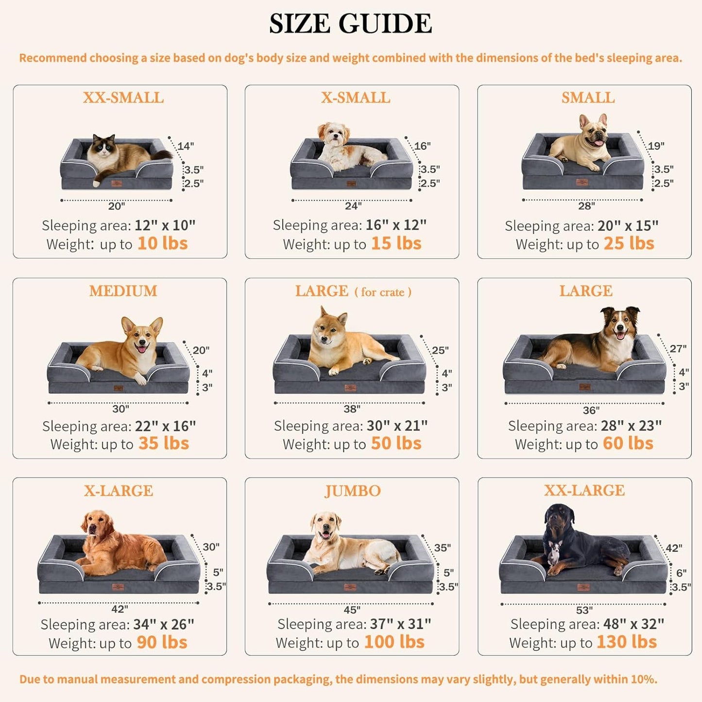 Comfort Expression Orthopedic Dog Bed for Extra Large Dogs 42x30 Inch, Waterproof Egg Crate Foam XL Pet Bed with Removable Bolsters, Dog Couch with Washable Cover & Non-Slip Bottom, Grey - Colors A
