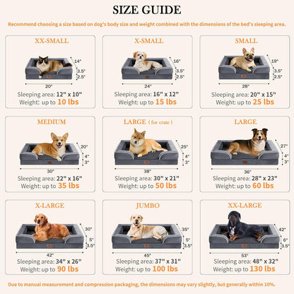 Comfort Expression Orthopedic Dog Bed for Extra Large Dogs 42x30 Inch, Waterproof Egg Crate Foam XL Pet Bed with Removable Bolsters, Dog Couch with Washable Cover & Non-Slip Bottom, Grey - Colors A