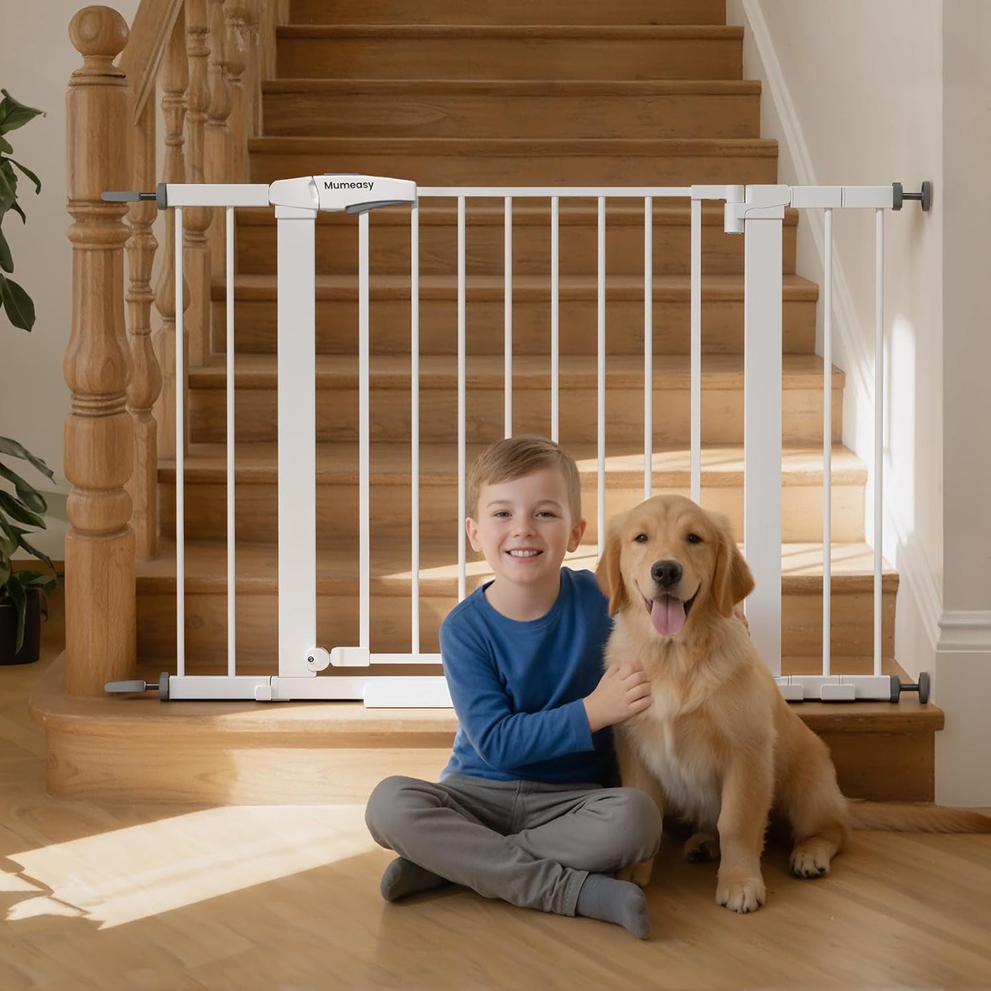 Baby Gate for Stairs, 29.7-40.6" Auto Close Dog Gate Indoor for Doorways, Dual-Lock Design, Adjustable Pet Gate No Drilling with Walk Thru Door for Hallways, Stroller Friendly, Black