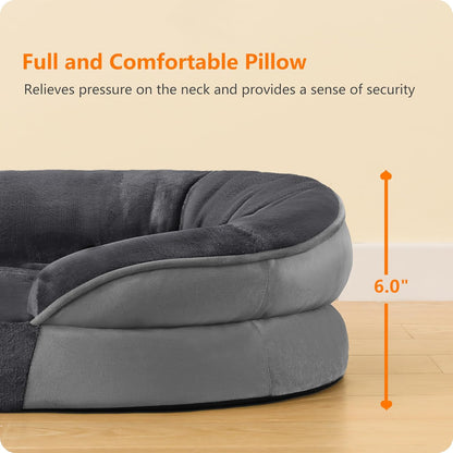 Dwanton Orthopedic Dog Bed for Medium Dogs with Gel Memory Foam, Waterproof Dog Sofa, Washable Pet Bed with Four Sided Bolster Cushion, Removable Cover & Non-Slip Bottom, 36", Dark Gray