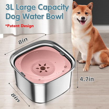 UPSKY 3L Dog Water Bowl 101oz Stainless Steel No Spill Large Capacity Dog Food Water Bowl Slow Water Feeder, Spill Proof Pet Water Dispenser Vehicle Carried Travel Water Bowl