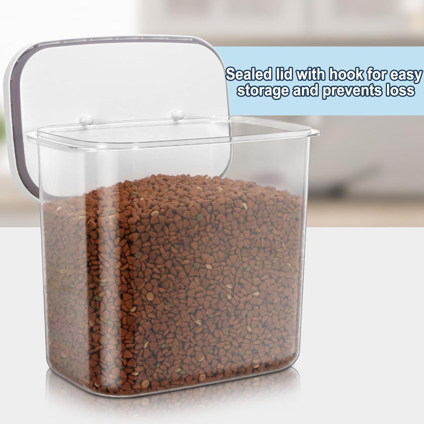 6 lbs Airtight Dog Cat Food Storage Container and Dog Treat Containers BPA-Free, PET Clear Stackable Pet Storage Bin, 1-Cup Scoop, 1-Sponge cleaning brush, Pop Top, With handle, Easy Mobility-Medium