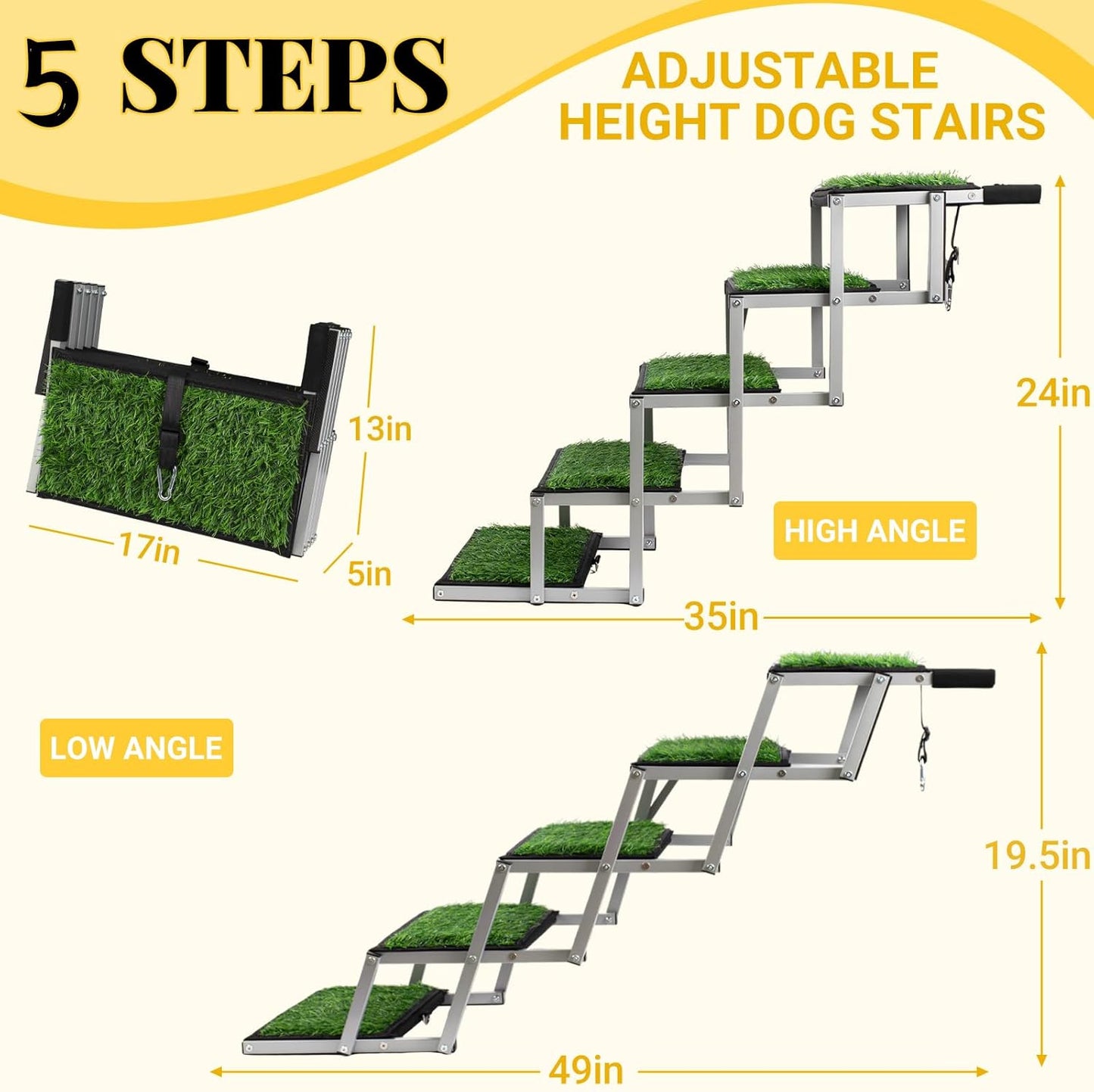 Niubya Dog Ramps for Cars, Portable Folding Dog Stairs for Cars, SUV, Trucks, Lightweight Pet Ramp for Large Dogs with Non-Slip Surface, Reinforced Pet Steps Supports Up to 200 lb, 6 Steps