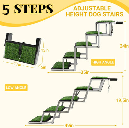 Niubya Dog Ramps for Cars, Portable Folding Dog Stairs for Cars, SUV, Trucks, Lightweight Pet Ramp for Large Dogs with Non-Slip Surface, Reinforced Pet Steps Supports Up to 200 lb, 6 Steps
