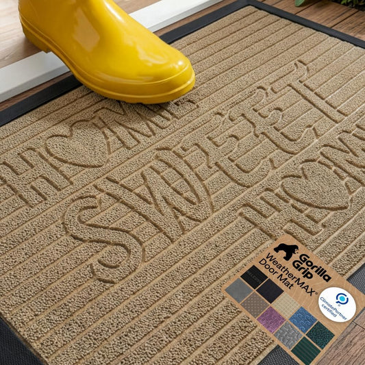 GORILLA GRIP 100% Waterproof All-Season WeatherMAX Doormat US Designed Natural Rubber, Stain and Fade Resistant, Low Profile Indoor Outdoor Door Mats, Easy Clean Patio Mat, 29x17, Stone Paws - Colors A