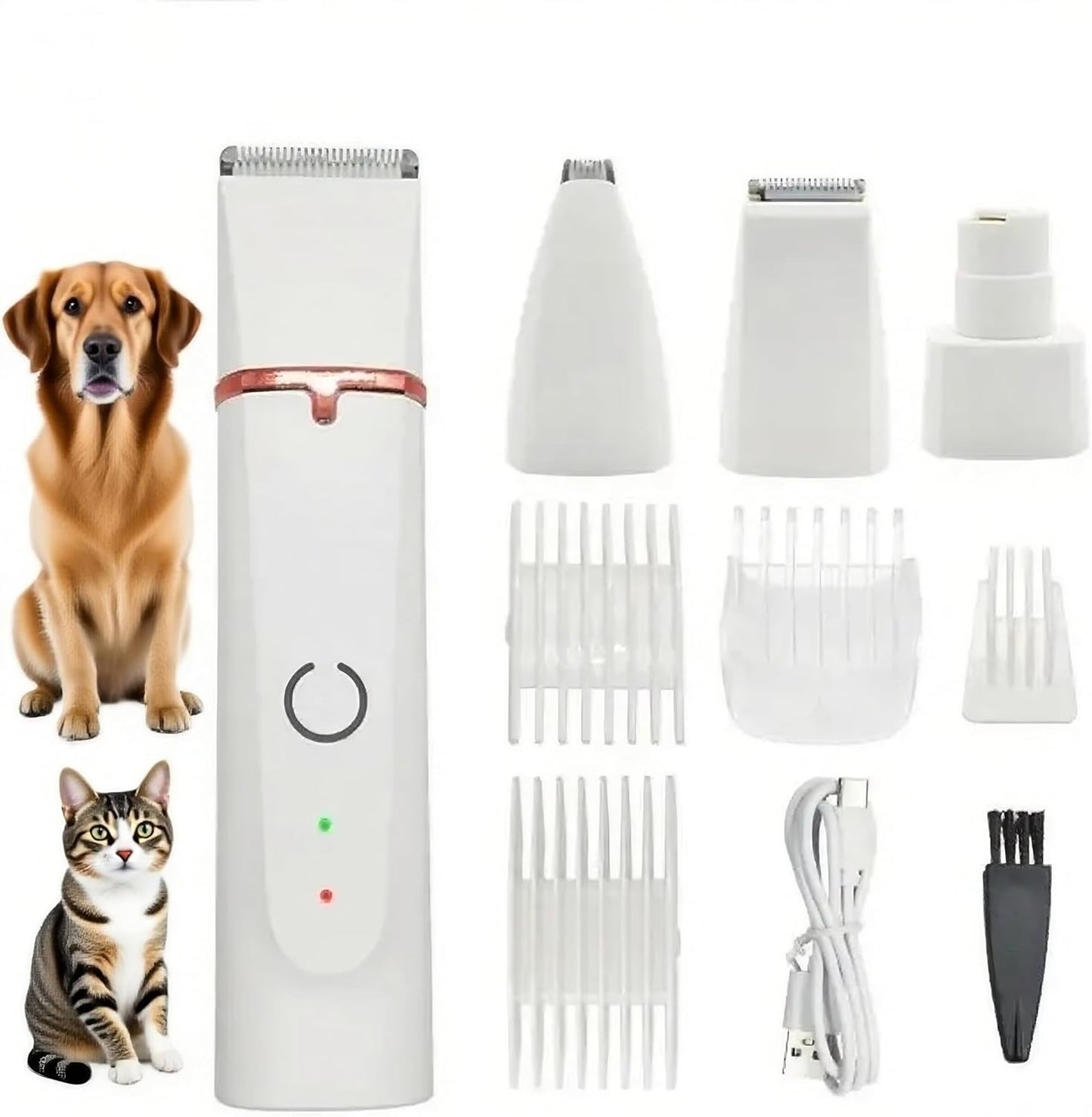 Low Noise 4-in-1 Dog Grooming Clippers Kit,Cordless Dog Nail Clipper,Dog Paw Trimmer,Cat Ear Trimmer,Pet Cat Dog Hair Trimmer for Small Large Dogs Cats and Rabbits Grooming at Home(Beige)