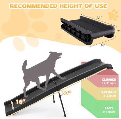 COZIWOW Folding Dog Ramps, 62”L Portable Pet Ramp for Large Dogs SUV,Cars,Lightweight Cat Ramp Non-Skid Surface Steps for High Bed,Stairs,Couch-Easy Storage(Black, 62" L)