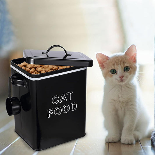 Dog Food Storage Container Farmhouse Pet Food Storage Containers with Lid and Scoop, Perfect Vintage Canister Treats Tin for Kitchen Countertop, Shelf, Great Gift for Pet Owners - Dog Food - Black