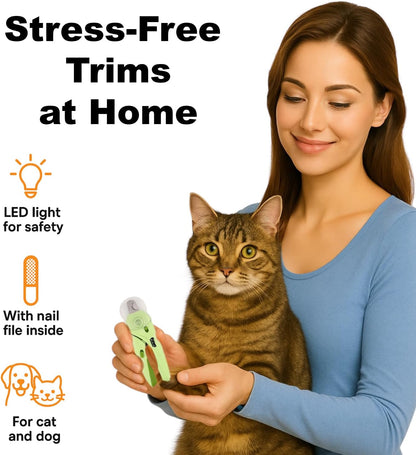 Cat Nail Clipper & Small Dog Nail Clippers with LED Light - Illuminates Nails & Bloodline for Safe, Easy Trimming - Extra Sharp, Avoid Over-Cutting - Essential Cat Supplies, White