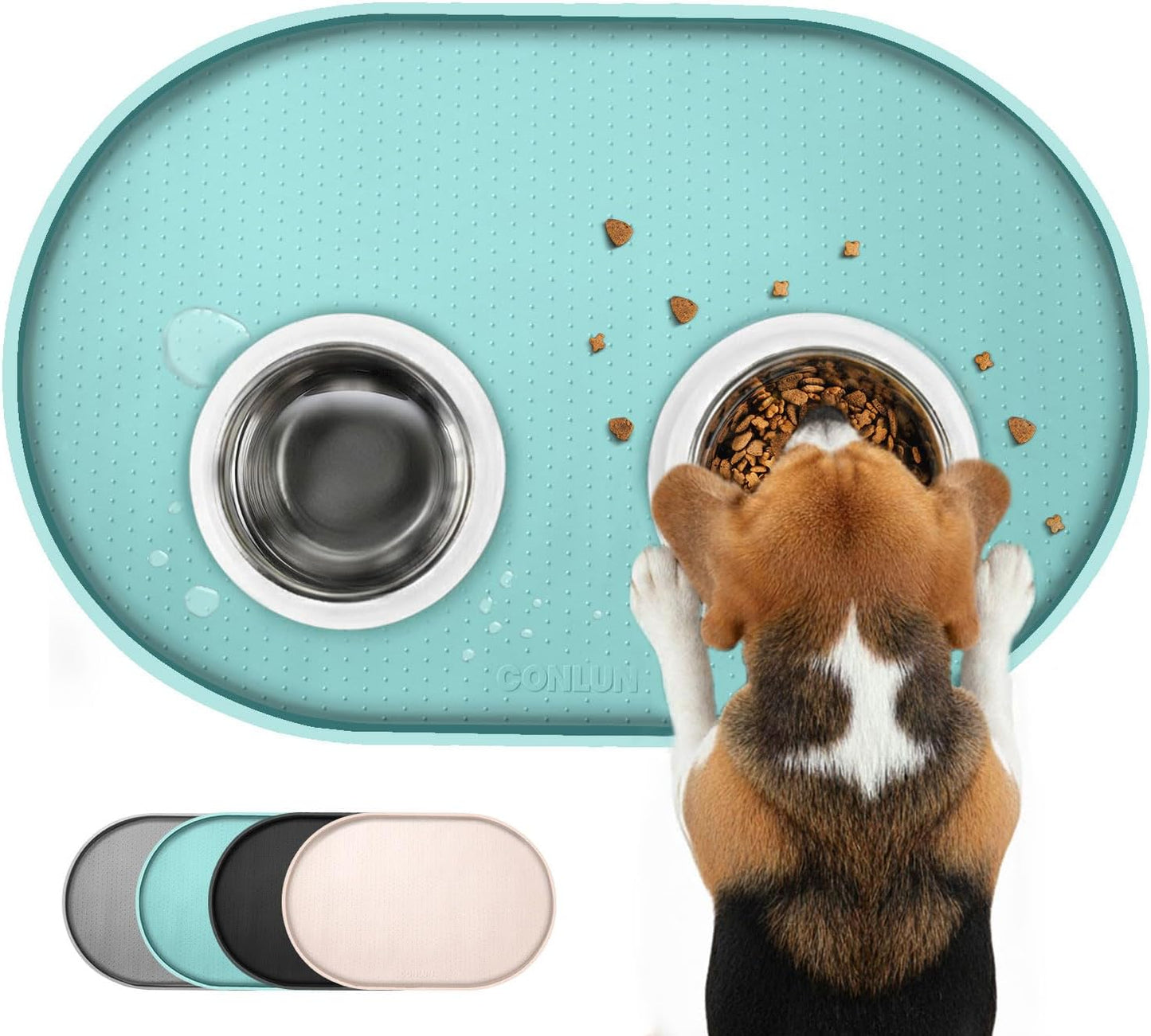 Conlun Dog Food Mat,1/2 Inch Raised Edges Cat Feeding Mat,BPA-Free Silicone Pet Mats for Floor Waterproof,Rubber Placemats for Food and Water Bowls(Natural Tan,18.9"x11.8")