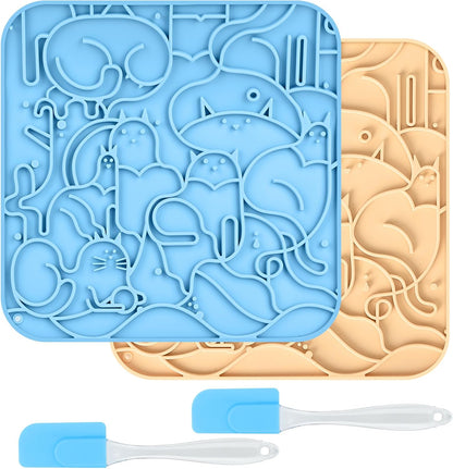 Lick Mat for Dogs,Lick Pads for Cats with Suction Cups- Large&Small Pet Anxiety Relief, Slow Feeder Dog Bowls, Bathing, Grooming and Training -2PCS Packing (Blue+Green, Large)