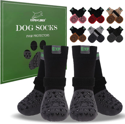EXPAWLORER Anti Slip Dog Socks to Prevent Licking Paws, Dog Shoes for Hot Pavement Walk, Dog Booties for Hardwood Floors, Dog Boots & Paw Protectors with Grippers for Small Medium Large Senior Dogs M