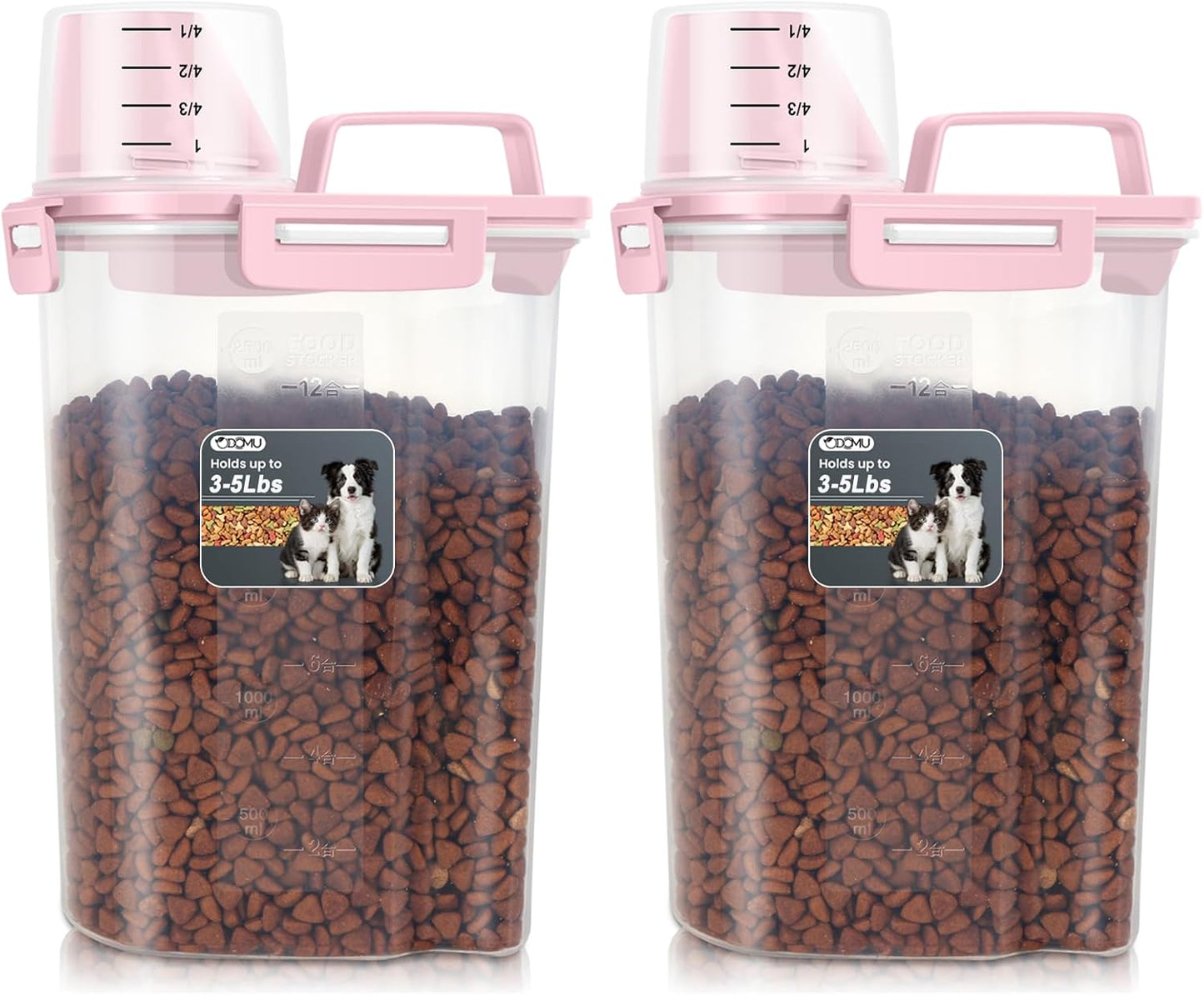 Dog Cat Food Storage Container, Pet Food Container Airtight with Large Spout & Cup, BPA-Free Plastic Food Dispenser for Pet Food, Bird Seed, Rice, Flour - Pink 2.5-5lb (1 pack)