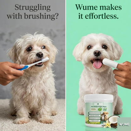 WUME Pet Dental Finger Wipes for Dogs & Cats Vet-Inspired Teeth Cleaning Wipes, Toothbrush Alternative, Gentle, Alcohol-Free, Disposable, 50 Counts