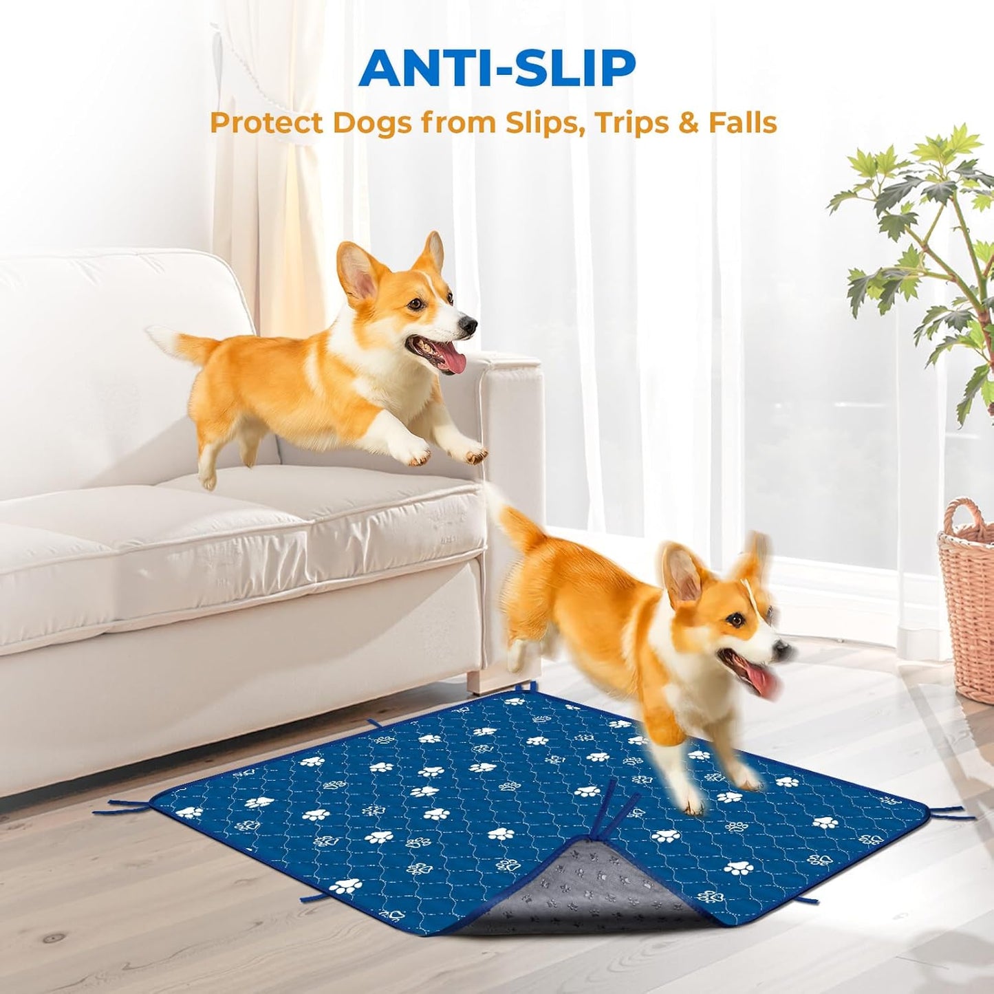 Fostanfly Washable Pee Pads for Dogs, 2 Pack Large 36"x41" Ultra-Absorbent and Leak-Proof Non-Slip Reusable Potty Training Pads for Dogs, Cats, Puppy, Potty Training of Add 8 Lanyards