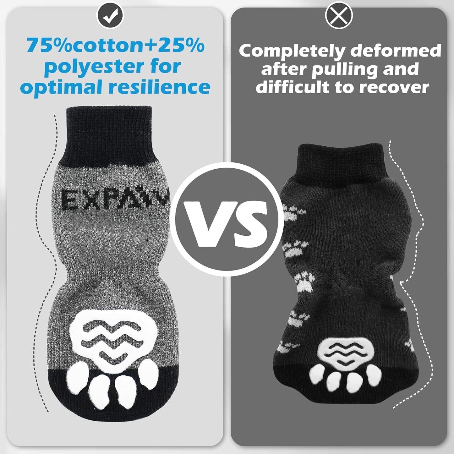 EXPAWLORER 6Pcs Anti-Slip Dog Socks to Prevent Licking Paws,Dog Shoes for Hot Pavement,Dog Booties Traction Control on Hardwood Floor,Boots & Paw Protectors, for Puppy Small Medium Large Senior Dogs