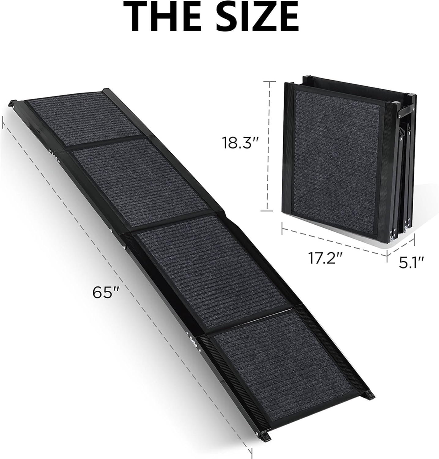 Extra Long Dog Ramp for Car, SUV & Truck - Portable Folding Pet Ramp for Large Dogs (Up to 250lbs) with Non-Slip Rug Surface & Safety Rope - Lightweight Aluminum for Easy Storage, (71" X19.5")
