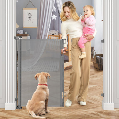 42 Inch Extra Tall Dog Gate Indoor 55” Wide Puppy Gates for The House Prevent Kids/Pets from Jumping Over Retractable Extra Tall Baby Gates for Doorways Retractable Outdoor Pet Gate for Stairs, Black