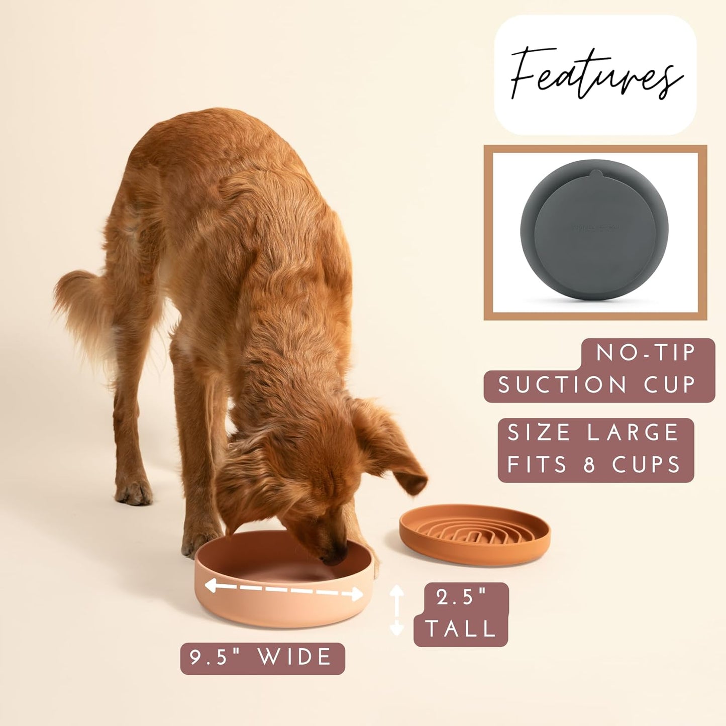 Should We Go? Dog Water Bowl - The Perfect Dish No-Spill, Less Mess Non-Tippable Water & Food Bowl, Pure Silicone with Suction Cup Fits 5 Cups 7.5" Across x 2.25" Tall, Ideal for All Pets, Medium-Sage