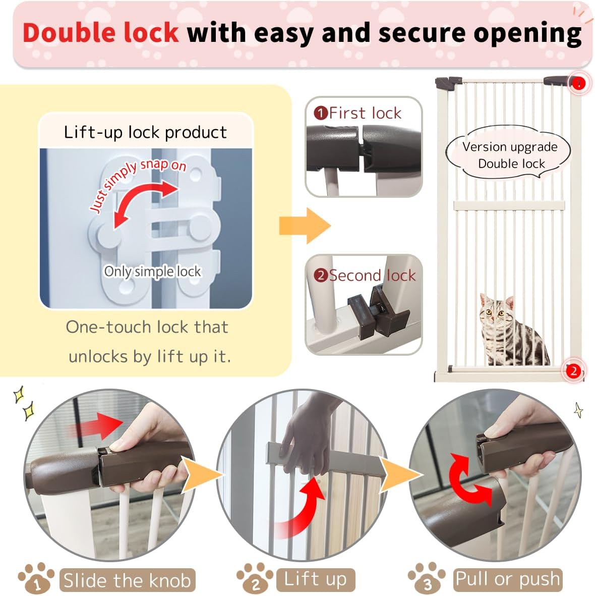 Lumizone Extra Tall Cat Gate 61.02" High Pressure Mounted Extra Wide 30.12"-34.05" (17Sizes) 1.37" Gap No Drilling Auto-Close Tall Pet Gate for Dogs (Black, 30.12"-34.05" W)