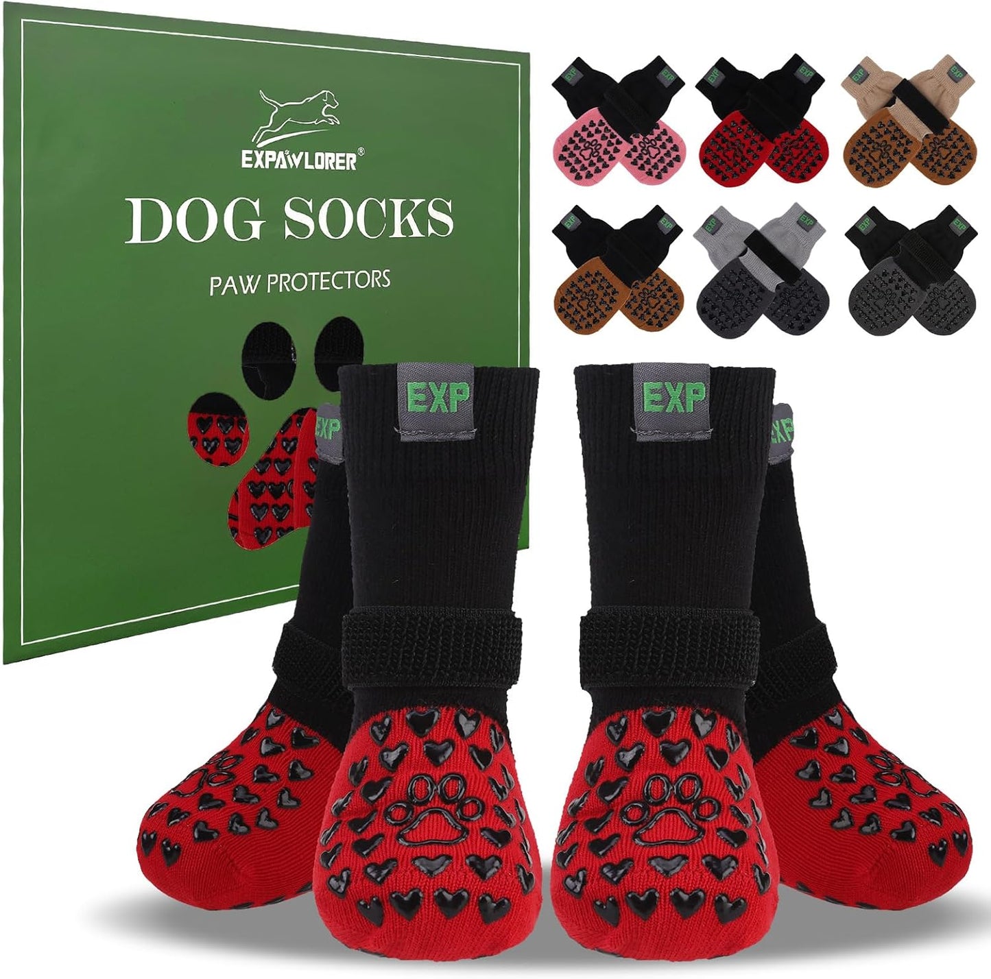 EXPAWLORER Anti Slip Dog Socks to Prevent Licking Paws, Dog Shoes for Hot Pavement Walk, Dog Booties for Hardwood Floors, Dog Boots & Paw Protectors with Grippers for Small Medium Large Senior Dogs M